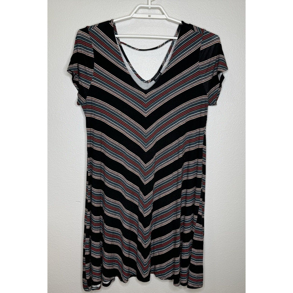Torrid Dress Sz 2 Short Cap Sleeve V-Neck Multicolor Stripe Stretch Knee Length - Picture 1 of 13
